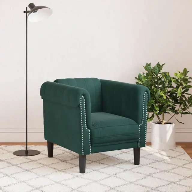 Alt view image 2 of 7 - vidaXL Sofa Chair Accent Upholstered Armchair Living Room Dark Green Velvet