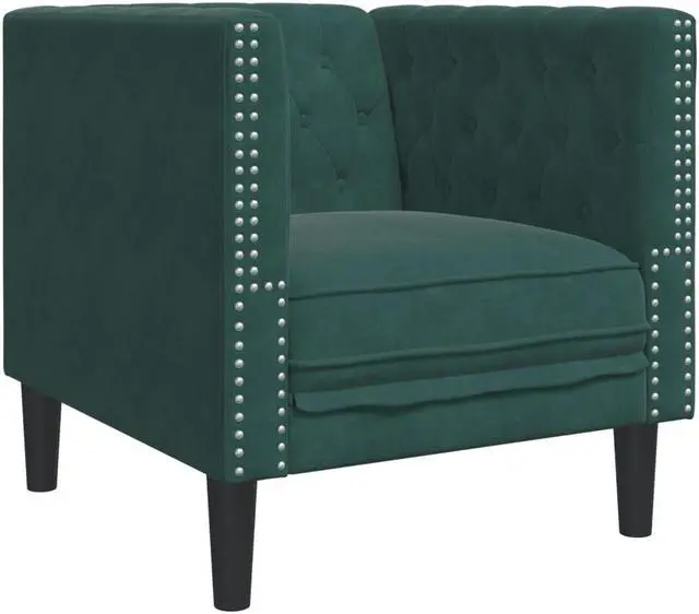 Alt view image 5 of 6 - vidaXL Chesterfield Sofa Set with Bolsters Settee 3 Piece Dark Green Velvet