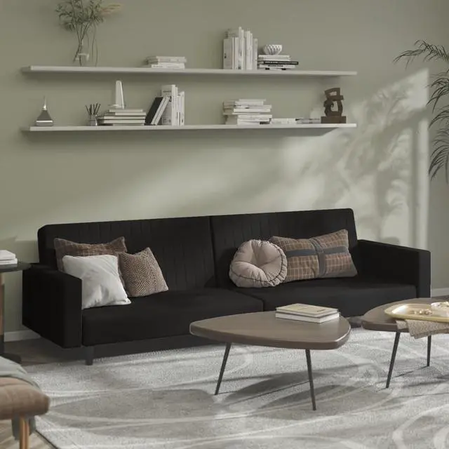Main image of vidaXL 2-Seater Sofa Bed Accent Upholstered Loveseat Sleeper Couch Black Velvet