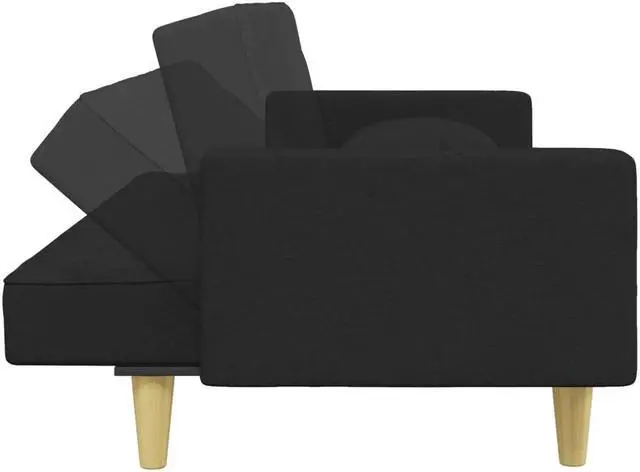 Alt view image 5 of 6 - vidaXL 2-Seater Sofa Bed with Pillows and Footstool Living Room Black Fabric