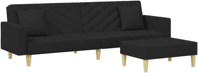 Alt view image 3 of 6 - vidaXL 2-Seater Sofa Bed with Pillows and Footstool Living Room Black Fabric