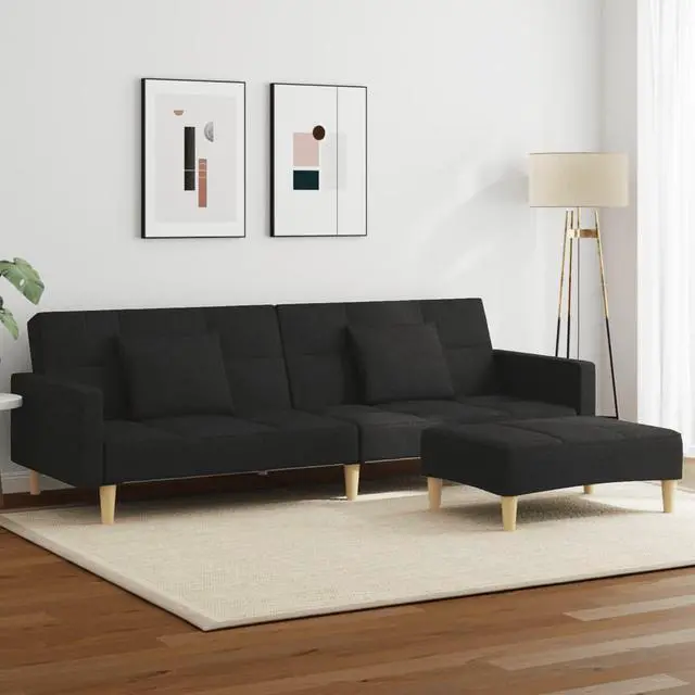 Main image of vidaXL 2-Seater Sofa Bed with Footstool Upholstered Couch Settee Black Fabric