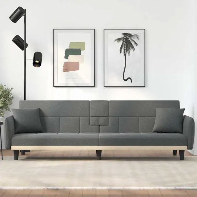 Main image of vidaXL Sofa Bed Convertible Sleeper Sofa Bed with Cup Holders Dark Gray Fabric