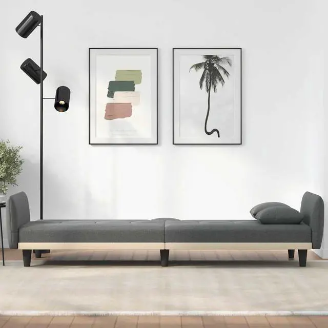Alt view image 2 of 7 - vidaXL Sofa Bed Convertible Sleeper Sofa Bed with Cup Holders Dark Gray Fabric