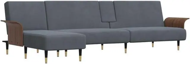 Alt view image 2 of 5 - vidaXL Sofa Bed Sleeper Sofa Settee L Shaped Folding Sofa Bed Dark Gray Velvet
