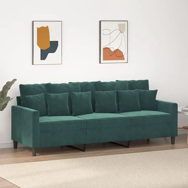 Main image of vidaXL 3-Seater Sofa Accent Upholstered Couch Sofa Armchair Dark Green Velvet