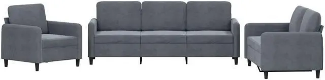 Alt view image 2 of 6 - vidaXL Sofa Set Accent Upholstered Loveseat Couch 3 Piece Dark Gray Velvet