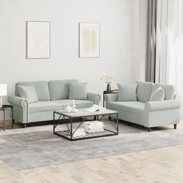 Main image of vidaXL Sofa Set with Pillows Accent Loveseat Couch 2 Piece Light Gray Velvet