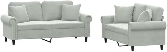 Alt view image 2 of 6 - vidaXL Sofa Set with Pillows Accent Loveseat Couch 2 Piece Light Gray Velvet