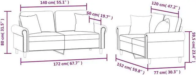 Alt view image 4 of 6 - vidaXL Sofa Set with Pillows Accent Loveseat Couch 2 Piece Light Gray Velvet