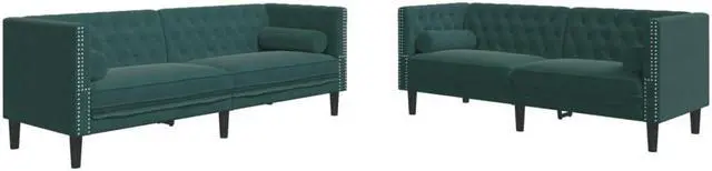 Alt view image 3 of 6 - vidaXL Chesterfield Sofa Set with Bolsters Settee 2 Piece Dark Green Velvet