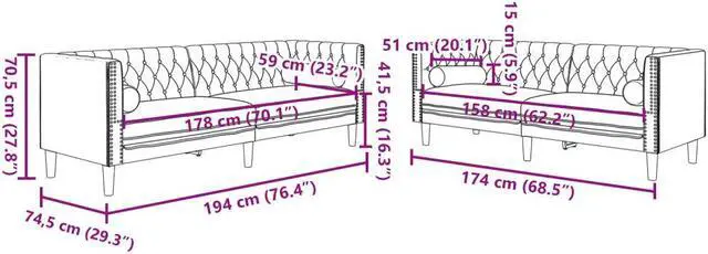 Alt view image 4 of 6 - vidaXL Chesterfield Sofa Set with Bolsters Settee 2 Piece Dark Green Velvet
