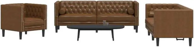 Main image of vidaXL Chesterfield Sofa Set with Bolsters 3 Piece Brown Faux Suede Leather