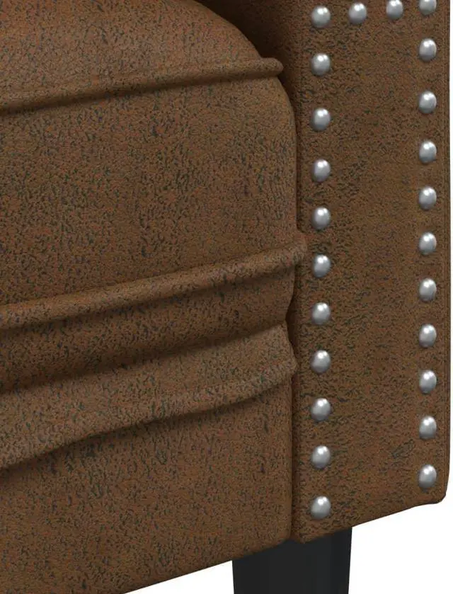 Alt view image 6 of 6 - vidaXL Chesterfield Sofa Set with Bolsters 3 Piece Brown Faux Suede Leather