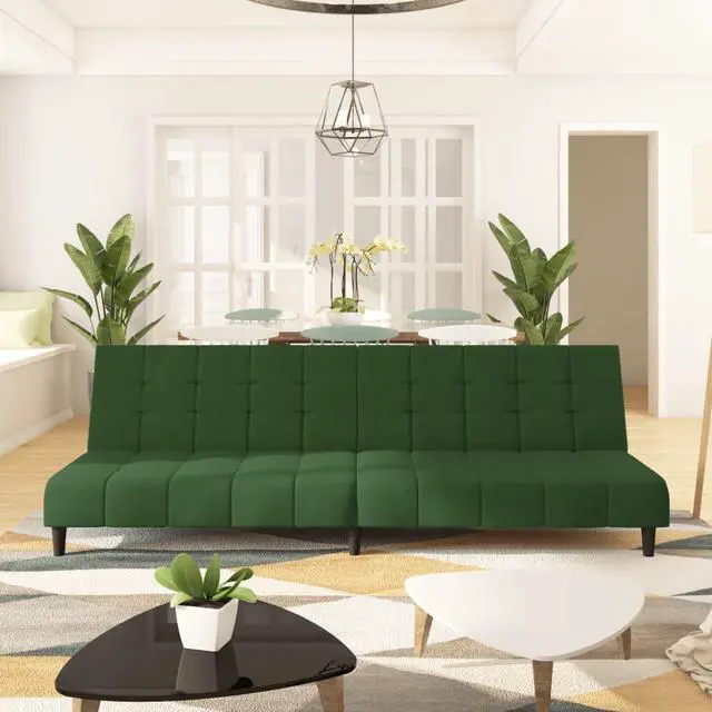Main image of vidaXL 2-Seater Sofa Bed Accent Upholstered Loveseat Couch Dark Green Velvet