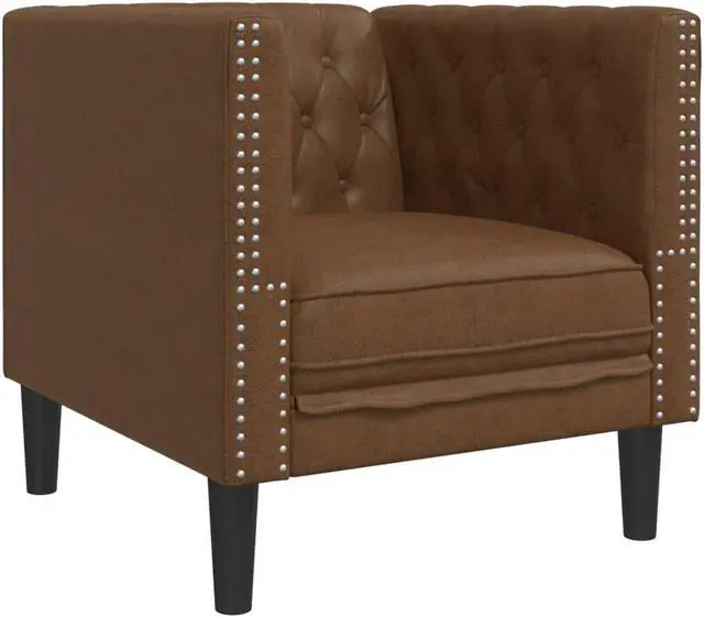 Alt view image 5 of 6 - vidaXL Chesterfield Sofa Set with Bolsters 3 Piece Brown Faux Suede Leather