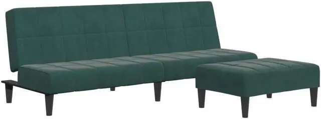 Alt view image 3 of 6 - vidaXL 2-Seater Sofa Bed with Footstool Upholstered Couch Dark Green Velvet