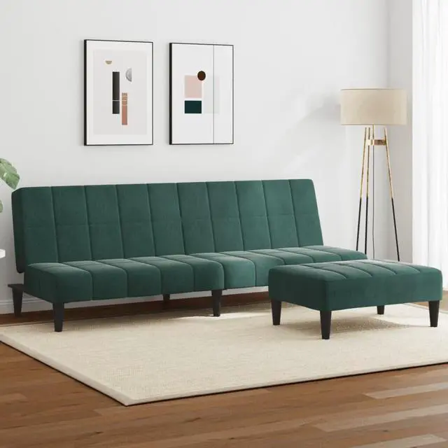 Main image of vidaXL 2-Seater Sofa Bed with Footstool Upholstered Couch Dark Green Velvet