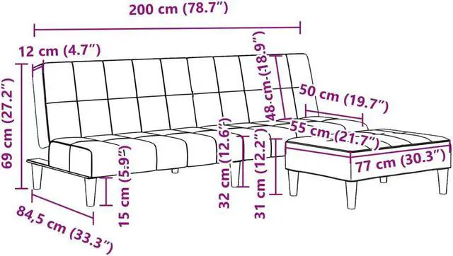 Alt view image 4 of 6 - vidaXL 2-Seater Sofa Bed with Footstool Upholstered Couch Dark Green Velvet