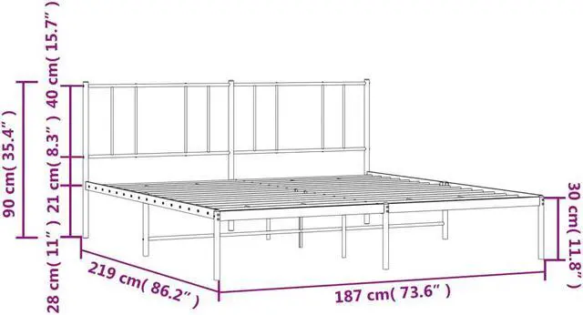 Alt view image 4 of 7 - vidaXL 12 Inch California King Metal Bed Frame with Headboard, No Box Spring Needed, Noise Free Platform Bed Frame with Steel Slats, Easy Assembly, Under Bed Storage, Minimalist, White