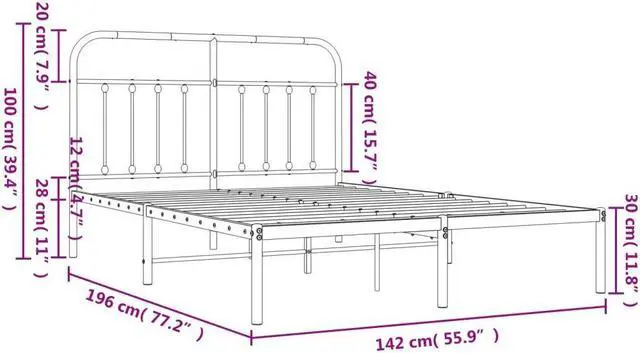 Alt view image 4 of 7 - vidaXL 12 Inch Full Metal Bed Frame with Headboard, No Box Spring Needed, Noise Free Platform Bed Frame with Steel Slats, Easy Assembly, Under Bed Storage, Minimalist, Black