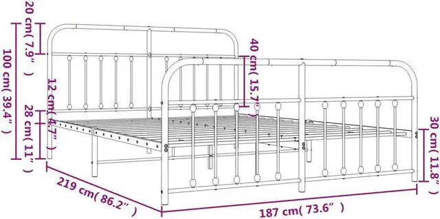 Alt view image 4 of 7 - vidaXL 12 Inch California King Metal Bed Frame with Headboard & Footboard, No Box Spring Needed, Noise Free Platform Bed Frame with Steel Slats, Easy Assembly, Under Bed Storage, Minimalist, White