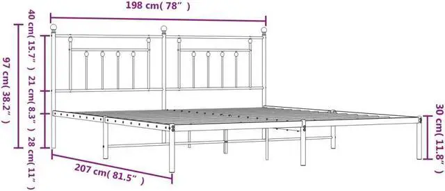 Alt view image 4 of 7 - vidaXL 12 Inch White King Size Bed Frame with Headboard, Sturdy Metal Platform Bed Frame & Slats, Extra Under Bed Storage, No Box Spring Needed, without Mattress