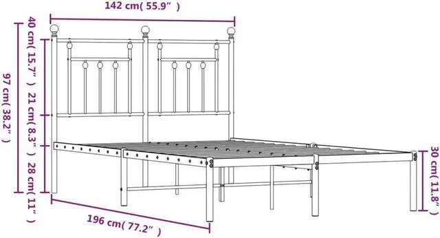 Alt view image 4 of 7 - vidaXL 12 Inch Black Full Size Bed Frame with Headboard, Sturdy Metal Platform Bed Frame & Slats, Extra Under Bed Storage, No Box Spring Needed, without Mattress