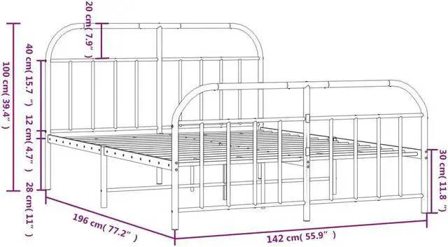 Alt view image 4 of 7 - vidaXL 12 Inch Black Full Size Bed Frame with Headboard & Footboard, Sturdy Metal Platform Bed Frame & Slats, Extra Under Bed Storage, No Box Spring Needed, without Mattress