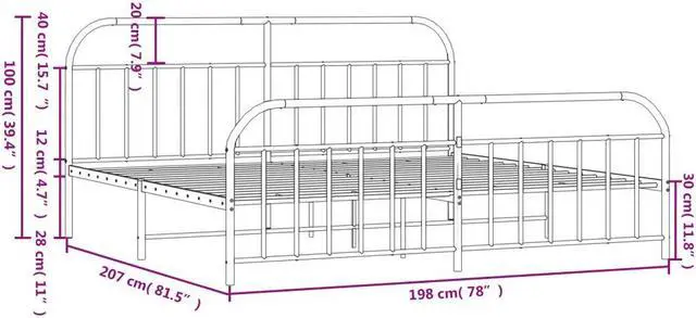 Alt view image 4 of 7 - vidaXL 12 Inch White King Size Bed Frame with Headboard & Footboard, Sturdy Metal Platform Bed Frame & Slats, Extra Under Bed Storage, No Box Spring Needed, without Mattress