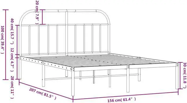Alt view image 4 of 7 - vidaXL 12 Inch White Queen Bed Frame with Headboard, Sturdy Metal Platform Bed Frame & Slats, Extra Under Bed Storage, No Box Spring Needed, without Mattress
