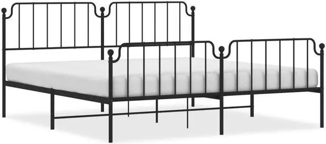 Alt view image 2 of 7 - vidaXL King Metal Bed Frame with Headboard and Footboard, Under Bed Storage Space, Sturdy Steel Construction and Easy Assembly, Minimalist Style, Black, 12'' High, without Mattress