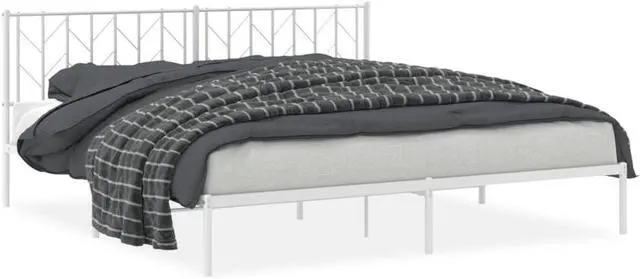 Alt view image 2 of 7 - vidaXL 12'' King Metal Bed Frames with Headboard, Platform Bed Frame with Strong Metal Slats Support, Under Bed Storage, Noise Free, White, without Mattress