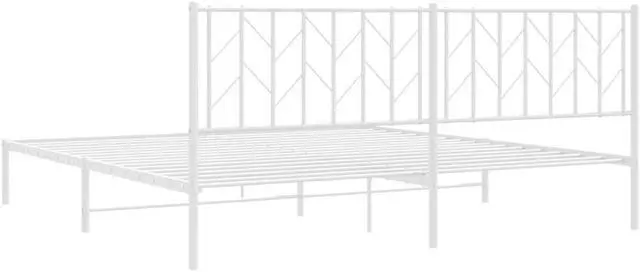 Alt view image 7 of 7 - vidaXL 12'' King Metal Bed Frames with Headboard, Platform Bed Frame with Strong Metal Slats Support, Under Bed Storage, Noise Free, White, without Mattress