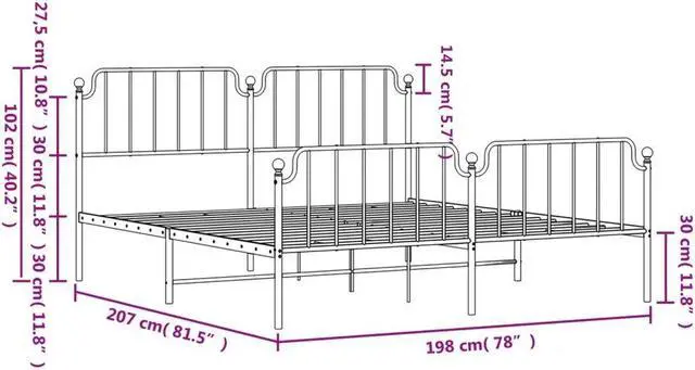 Alt view image 4 of 7 - vidaXL King Metal Bed Frame with Headboard and Footboard, Under Bed Storage Space, Sturdy Steel Construction and Easy Assembly, Minimalist Style, Black, 12'' High, without Mattress