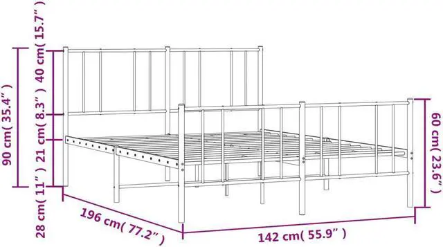 Alt view image 4 of 7 - vidaXL 12 Inch Full Metal Bed Frame with Headboard & Footboard, No Box Spring Needed, Noise Free Platform Bed Frame with Steel Slats, Easy Assembly, Under Bed Storage, Minimalist, Black