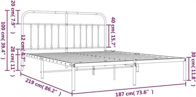 Alt view image 4 of 7 - vidaXL 12 Inch California King Metal Bed Frame with Headboard, No Box Spring Needed, Noise Free Platform Bed Frame with Steel Slats, Easy Assembly, Under Bed Storage, Minimalist, White