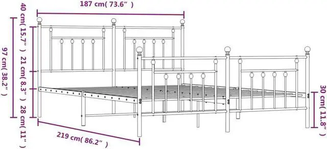 Alt view image 4 of 7 - vidaXL 12 Inch Black California King Bed Frame with Headboard & Footboard, Sturdy Metal Platform Bed Frame & Slats, Extra Under Bed Storage, No Box Spring Needed, without Mattress