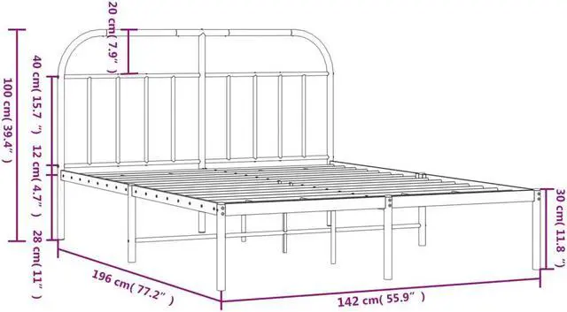 Alt view image 4 of 7 - vidaXL 12 Inch Black Full Size Bed Frame with Headboard, Sturdy Metal Platform Bed Frame & Slats, Extra Under Bed Storage, No Box Spring Needed, without Mattress