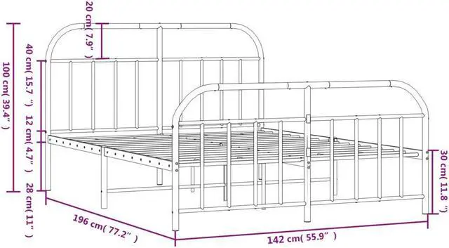 Alt view image 4 of 7 - vidaXL 12 Inch White Full Size Bed Frame with Headboard & Footboard, Sturdy Metal Platform Bed Frame & Slats, Extra Under Bed Storage, No Box Spring Needed, without Mattress