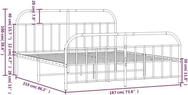 Alt view image 4 of 7 - vidaXL 12 Inch Black California King Bed Frame with Headboard & Footboard, Sturdy Metal Platform Bed Frame & Slats, Extra Under Bed Storage, No Box Spring Needed, without Mattress