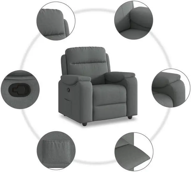 Alt view image 6 of 6 - vidaXL Recliner Chair Dark Gray Fabric reclining chair reclining armchair