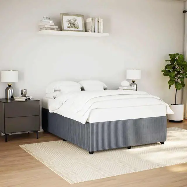 Main image of vidaXL Bed Frame Upholstered Bedstead Mattress Base Dark Gray Queen Velvet
