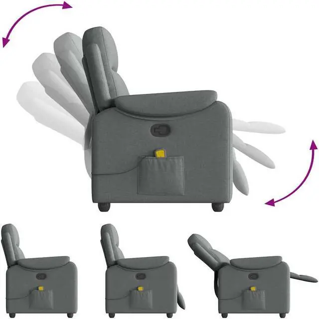 Alt view image 6 of 6 - vidaXL Massage Recliner Chair Dark Gray Fabric massage chair massage recliner
