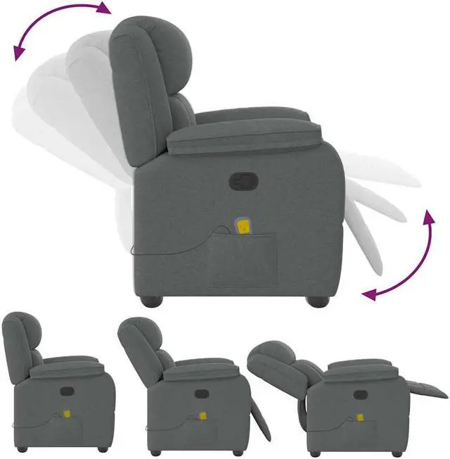 Alt view image 5 of 6 - vidaXL Massage Recliner Chair Dark Gray Fabric massage chair massage recliner