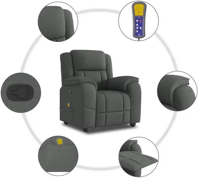 Alt view image 6 of 6 - vidaXL Massage Recliner Chair Dark Gray Fabric massage chair massage recliner