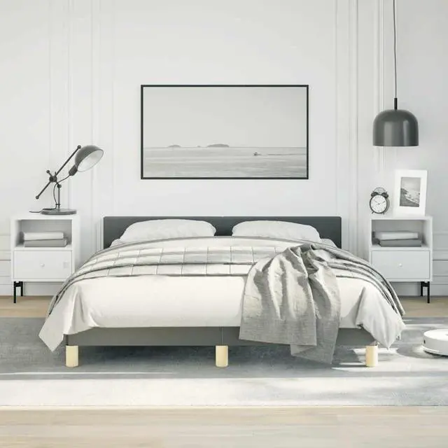 Main image of vidaXL Fabric Bed Frame Platform Bed , Scandinavian Style/Slats Support/No Box Spring Needed/Without Mattress/Easy Assembly, Dark Gray Full Bed