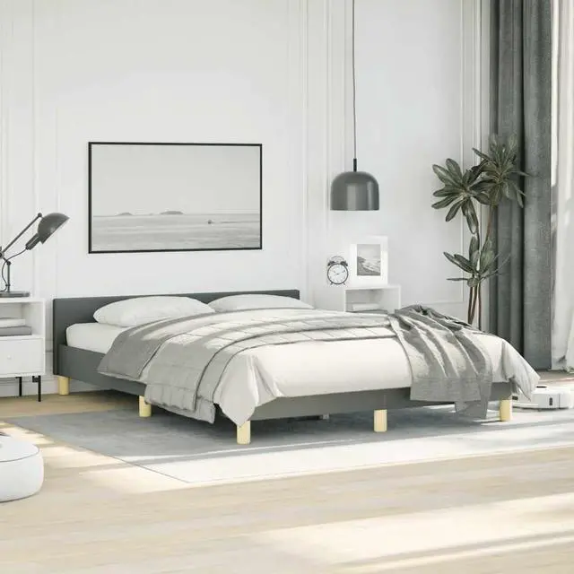 Alt view image 3 of 7 - vidaXL Fabric Bed Frame Platform Bed , Scandinavian Style/Slats Support/No Box Spring Needed/Without Mattress/Easy Assembly, Dark Gray Full Bed