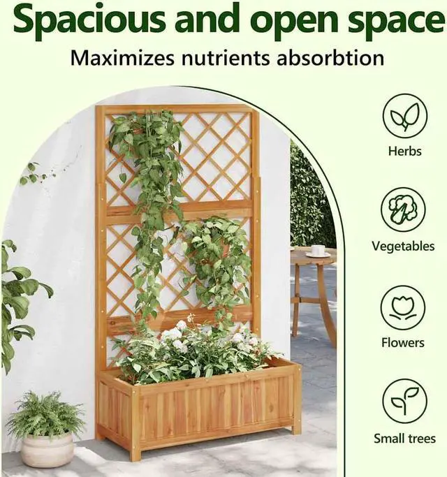 Alt view image 5 of 7 - vidaXL Garden Raised Bed with Trellis, Wooden Raised Flower Bed for Flowers and Plants, Solid Acacia Wood Planter, Outdoor and Indoor Use, Brown