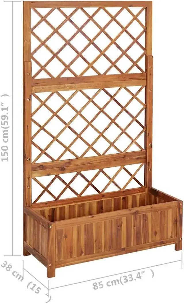 Alt view image 4 of 7 - vidaXL Garden Raised Bed with Trellis, Wooden Raised Flower Bed for Flowers and Plants, Solid Acacia Wood Planter, Outdoor and Indoor Use, Brown